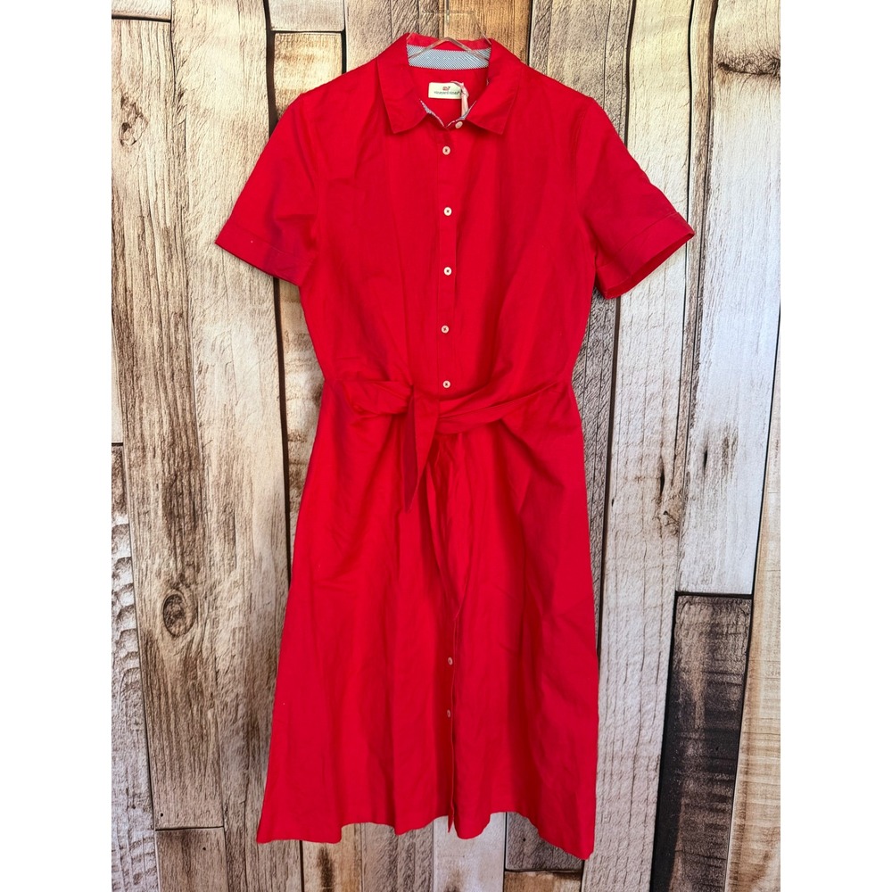 Vineyard Vines Westerly Tie-Front Linen Shirt Dress Lighthouse Red Size 10 NWT